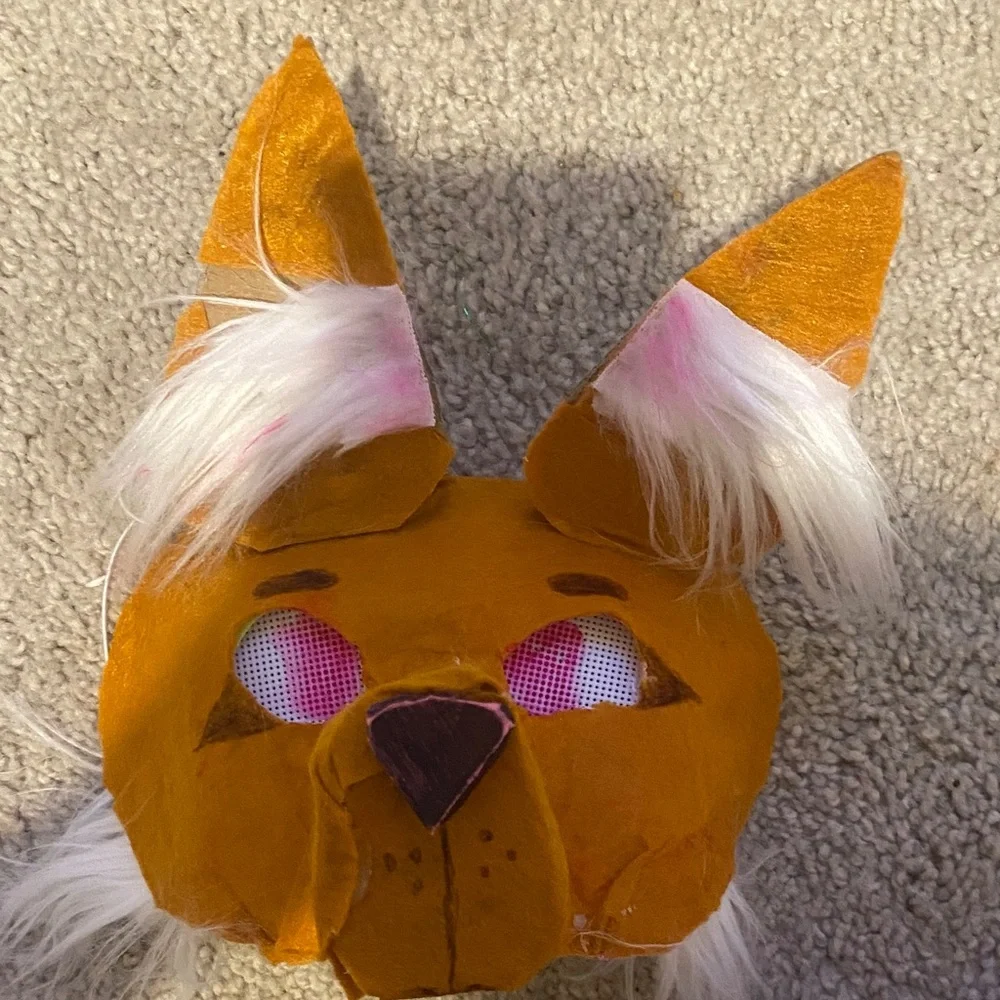 Orange Furry Animal Mask with Pink and White Accents